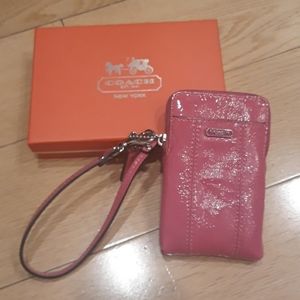 Coach Pink Patent Leather Wristlet Wallet Case